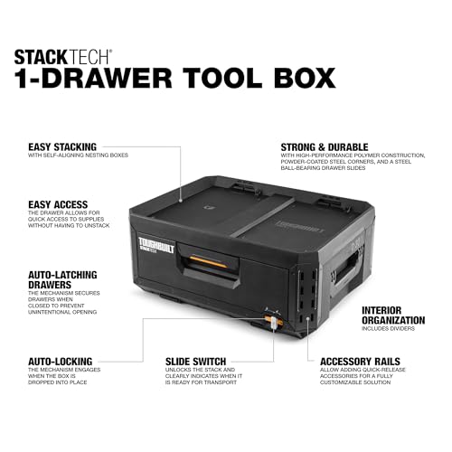ToughBuilt StackTech 1 Drawer Tool Box, Stackable Organizer, 50 lb Capacity - size: 1 Drawer