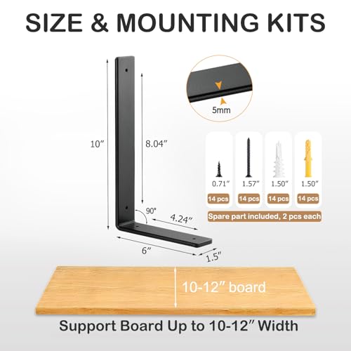 10 Inch Heavy Duty Floating Shelf L Brackets, 160 lbs, 6 Pack - size: 10x6"(6pcs)