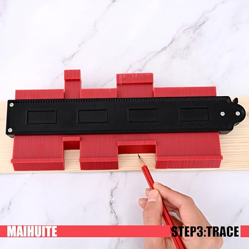 10" Contour Duplication Gauge，Adjustable Lock ，Precisely Copy Irregular Shape ，Irregular Welding Woodworking Tracing ， Must Have Tool for DIY Handyman, Construction 10 Inch,(RED)