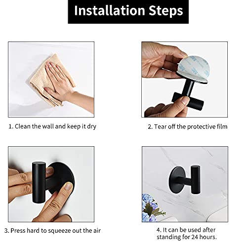 Vuzvuv Matte Black Self Adhesive Stainless Steel Towel Hook (2-Pack) | SUS304, Self-Adhesive, Heavy Duty, Waterproof, Coat Robe Clothes Wall Hook Holder for Bathroom Kitchen Office Hotel Pool - color: Black-2 Pcs