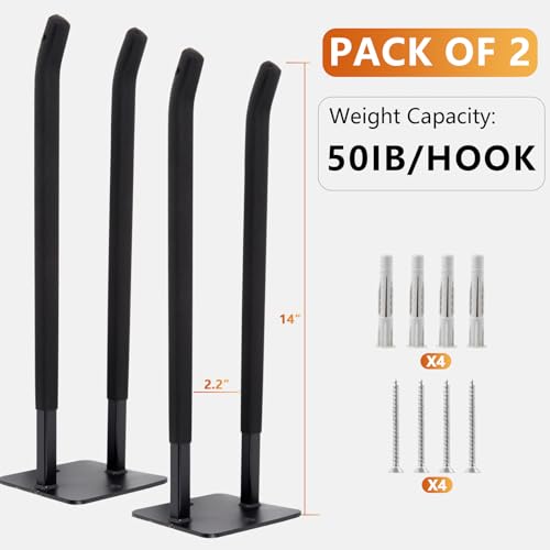Sinoer 2 Pack Steel Wall Mount Double Garage Storage Hooks - style: 2pc Upgraded Square tube hooks -14"