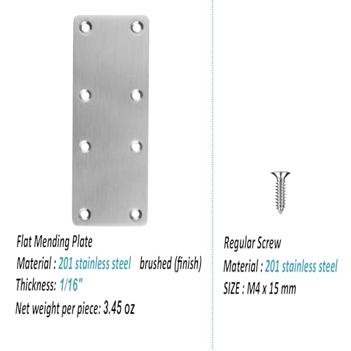 10 Pack 5-1/2" x 2" Flat Mending Plate, Stainless Steel Metal Bracket | with Countersunk Hole