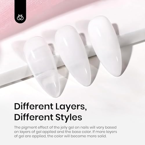 Beetles Milky White Gel Nail Polish No Wipe Gel Top Coat and Base Coat Set 3Pcs 15ml, Nude Jelly Color Long Lasting, Soak Off U V LED Nail Art Design for Women - color: E-Milky-3