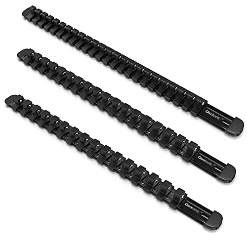 Olsa Tools 3-sets Socket Organizer Rail with Locking Caps, Black - color: Black, size: 3pc, 1/4, 3/8, & 1/2-Inch Drive