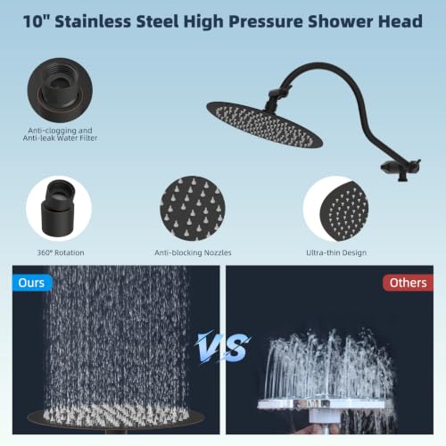 Hibbent All Metal High Pressure Shower Head, 10'' Rainfall Shower Head - color: Oil Rubbed Bronze Finished, style: Round 10''