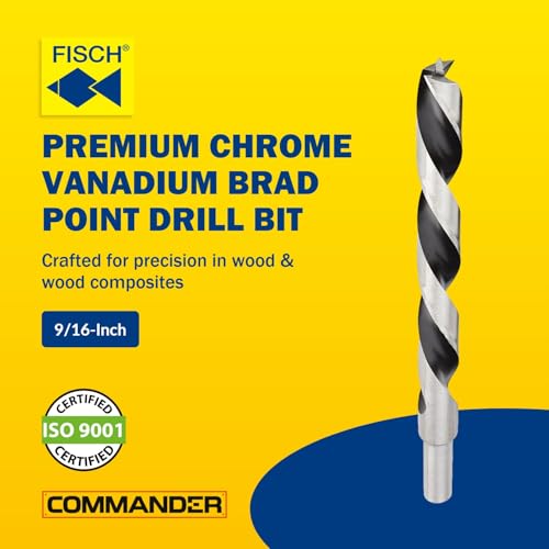 Chrome-Vanadium Brad Point - Ground Wood Drill Bit Woodworking - 9/16 Inch | Chrome-Vanadium Brad Point Ground Wood Drill Bit, Wood Drill Bit, Precision Drilling for Woodworking, DIY & Professional Use - size: 9/16 in