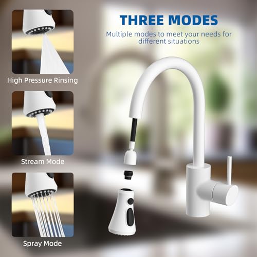 Hibbent Pull Down Spray Head for Kitchen Faucet, 3-Function Spray Nozzle - color: White, style: 1.8 Gallon Per Minute