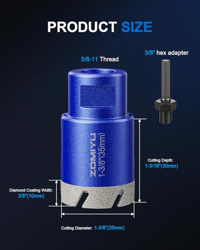 1-3/8" Diamond Hole Saw, Wet/Dry Diamond Core Bit for Tile Granite - size: 1-3/8"(35mm)