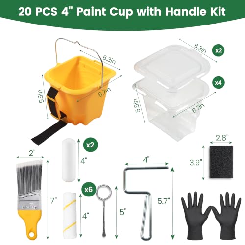 Voomey 20 Pack Handheld Paint Bucket and 4 Inch Roller Kit - size: 20 Pcs Hand Held Paint Bucket Kit