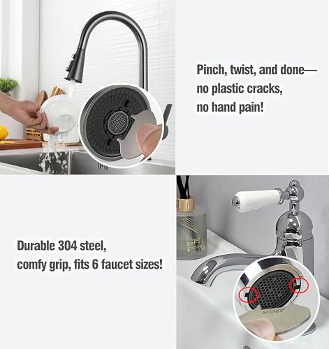 Upgraded 304 Stainless Steel Faucet Aerator Key –Universal Fit for 6 Sizes (M16.5, M18.5, M21.5, M24, Junior, Regular) Plug-in Aerators– Faucet Accessories