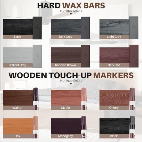 Laminate Floor Repair Kit -6PCS Vinyl Floor Wax with 6PCS Wood Touch Up Marker Restore Any Scratches, Stains, Cracks, Hole for Floor, Door, Cabinet - color: C-6 Colors