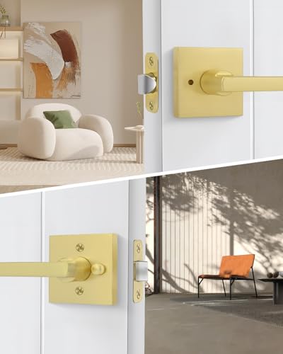 Goldenwarm Brushed Gold Door Handles Interior, Privacy Door Handle 6 Pack - color: Brushed Gold