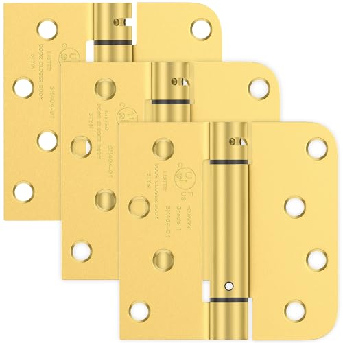 4 Inch Self Closing Door Hinges, Brushed Gold Spring Loaded Hinges 3 Pack - color: Brushed Gold, Square & 5/8" Radius, size: 4" 3 Pack