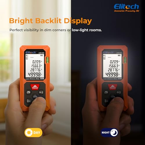 Elitech Laser Measuring Tool, 165ft Laser Tape Measure with Bubble Level - style: Dual Bubble