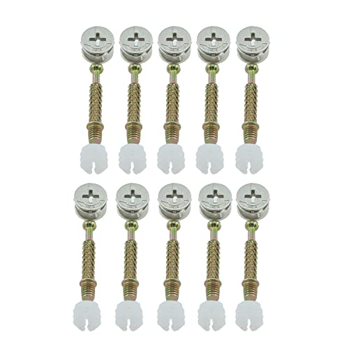 Cam Lock with Dowel RLECS 10PCS Furniture Connecter Cam Lock Fittings, 14.6x9.5mm Cam Bolt Nut and 6x40mm Dowel with Pre-Inserted Nut Replacement Parts