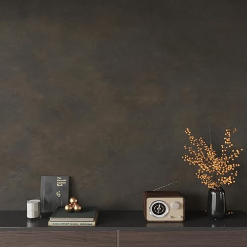 JSEVEM 16"×354" Thick Darker Charcoal Tan Grey Rusty Concrete Wallpaper Peel and Stick Waterproof Metallic Brown Tan Gray Concrete Contact Paper Vinyl Adhesive Sticker for Bedroom Bathroom Gym Walls - color: Dark Tan Grey, size: 16" x 354"