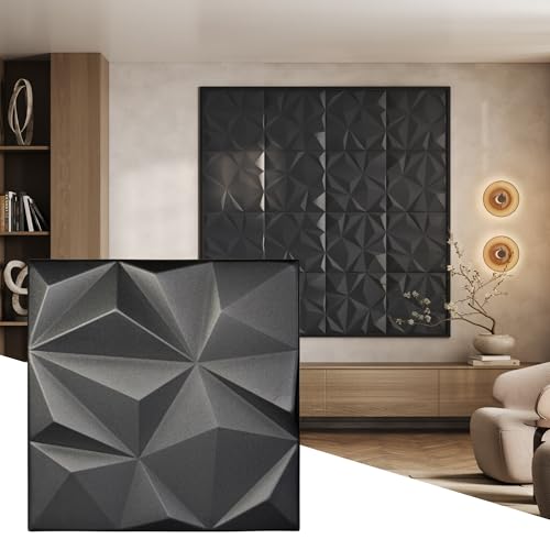 Wall!Supply 3D Geo Lite Wall Panels, 12-Pack, Black - color: Black, style: Geo Lite