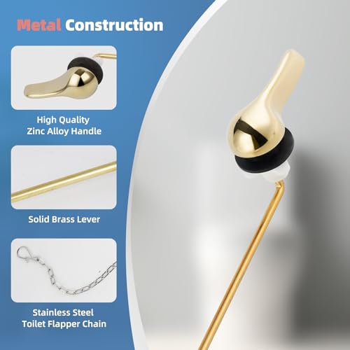 iFealClear Polished Gold Metal Universal Toilet Handle Replacement Kit, Front Mount Toilet Tank Flush Lever Handle with Nut Lock, Toilet Trip Lever Fits Most Toilets, Sold Brass Material - color: Polished Gold, style: Front Mount Design