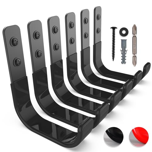 Garage Hooks 4 Inch, 6 Pack Heavy Duty Wall Hooks for Hanging - color: Black
