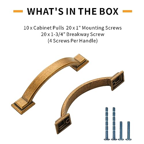 10 Pack Antique Brass Cabinet Pulls 3 Inch Kitchen Cabinet Handles Kitchen Handles for Cabinets Antique Drawer Pulls Retro Dresser Pulls Cupboard Handles - color: Antique Brass, size: 3 inch（76mm）, style: 10 Pack
