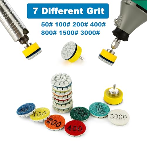 1inch 25mm Mini Diamond Polishing Pad 16Pcs/Set, 7 Different Grit 50#-3000# Water Sanding Discs & 2.3mm 3mm Shank Hook & Loop Backing Holder for Detail Fine Grinding - style: 2.3mm 3mm Shank 7Grit