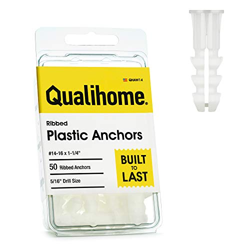 Premium Quality Ribbed Plastic Drywall Wall Anchors (#14-16 x 1-1/4") - size: #14-16 x 1-1/4”, style: Standard Pack