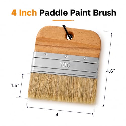 4 Inch Flat Paddle Paint Brush, Chalk Brush with Wooden Handle | Natural Bristle Brush, Wide Paintbrush for Stains, Varnishes, Wall Painting, Furniture Refinishing & DIY Craft Projects - size: 4 Inch Paddle Paint Brush