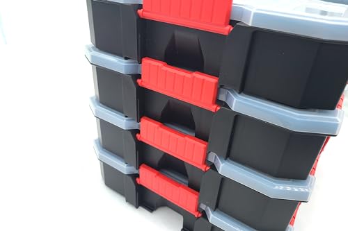 Taytools 14 Compartment Medium Parts Organizer Box - Dual Latch Portable Tool Box with Removeable Dividers for Storing Hardware, Screws, Bolts, Nails, Beads or Jewely