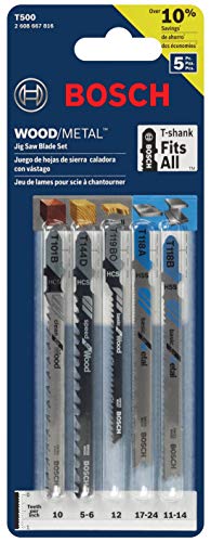 Bosch T500 5-Piece T-Shank Jig Saw Blade Set for Wood and Metal (Pack of 2) - size: 10-Pack