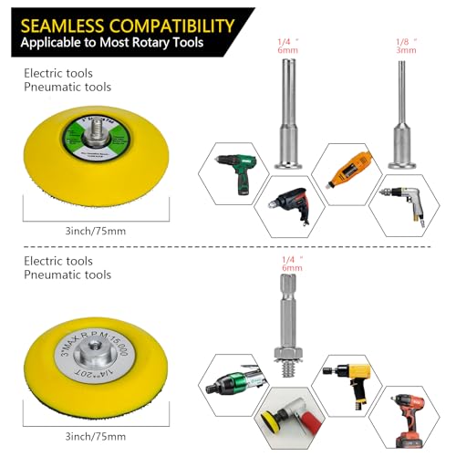 138 PCS 3Inch Sanding Disc Drill Polishing Kit 60-10000 Grit, Headlight Restoration Kit with 1/8" 1/4” Shank Backer Plate, Dry Wet Sanding Paper, Polishing Pads and Interface Pad for Car Metal Glass