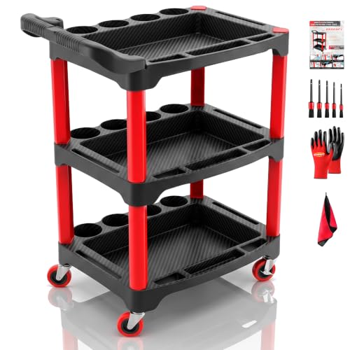 Auto Detailing Cart with Wheels, 3 Tier Rolling Detail Cart - color: Standard