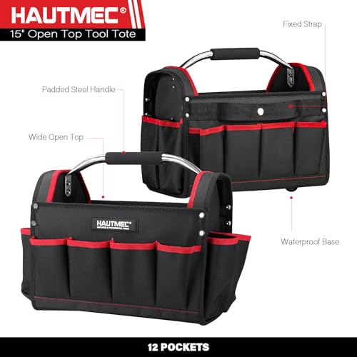 HAUTMEC 3-Piece Rolling Tool Bag Set, 18" Wheeled Tool Bag, 15" Open Top Tool Tote & 12" Wide Mouth Small Bag, Heavy-Duty 1680D Water-Resistant Tool Storage with Off-Road Wheel & Telescoping Handle - style: 3-Pcs Set | Black
