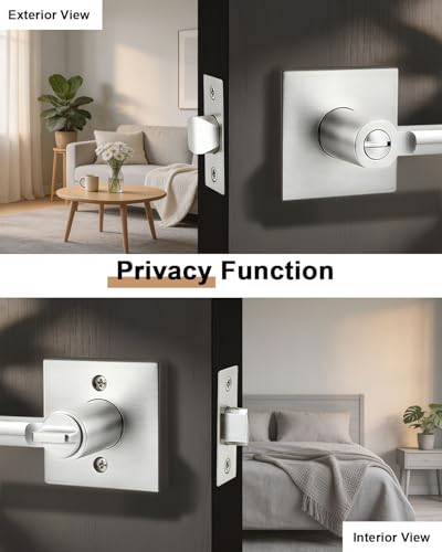 Probrico Interior Door Handles with Lock, Brushed Nickel Privacy Levers for Bedroom Bathroom, Heavy Duty Square Reversible Lockset, 10 Pack - color: Brushed Nickel