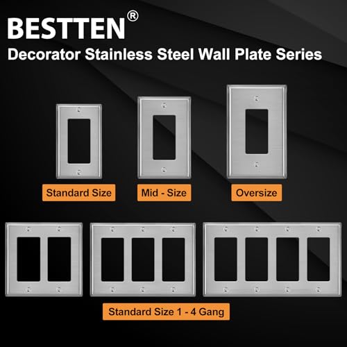 10 Pack BESTTEN Decorator Switch or Receptacle Outlet Metal Wall Plate - size: 1 Gang Decor