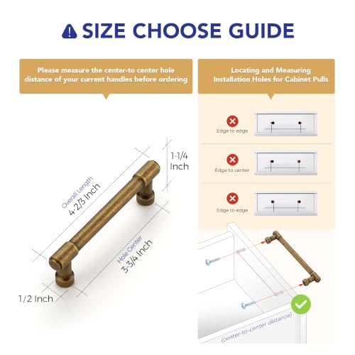 Ravinte Antique Brass Kitchen Pulls Cabinet Handles 3-3/4 Inch 10 Pack - color: Antique Brass, size: 3-3/4 Inches Hole Center
