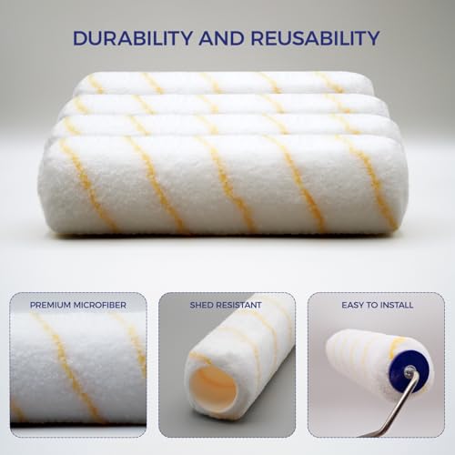 Pro Grade Paint Roller Covers, 9 Inch, 1/2 Inch Microfiber Nap, 6 Pack | For rough, smooth & semi-smooth surfaces | Walls & ceilings | Interior & exterior | Shed-resistant, lint-free