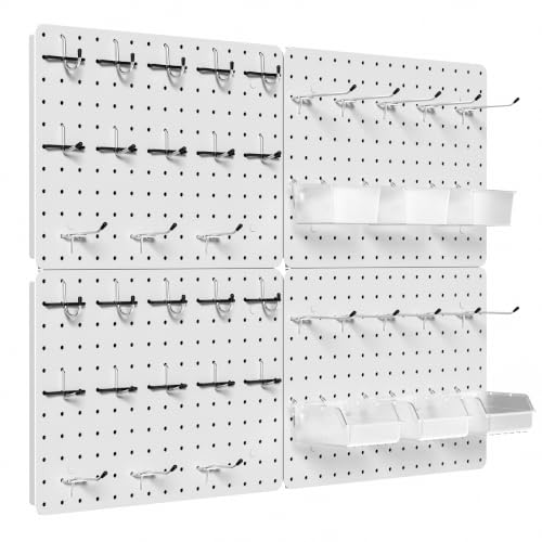 Pegboard Organizer Kit, 4 Pack 12 x 16 in Metal Panels with 6 Bins, White - color: White, size: 16"x12"- 4 Pcs
