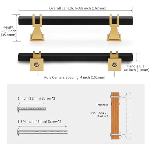 10 Pack 4 Inch Black and Gold Cabinet Pulls Black and Gold Cabinet Handles Kitchen Cabinet Pulls Dresser Drawer Pulls Kitchen Cabinet Hardware - color: Black & Matte Gold, size: 4 inch (102mm) Hole Center Pull
