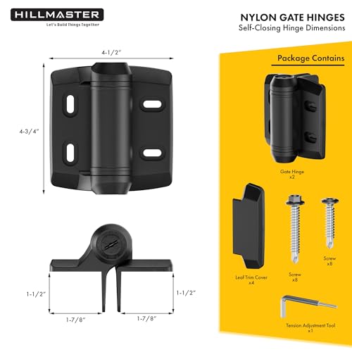 Heavy Duty Self Closing Nylon Gate Hinges for Square-to-Square Vinyl Fence,Pool Gate Hinges with Alignment Legs, No Rust&Adjustable Fence Door Hinges for Outdoor Metal&Vinyl Gates,Wood Gate, 2 Count