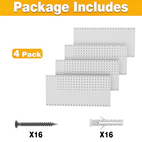 Pegboard Smith Metal Pegboard Panels 12" x 24", 4 Pack Grey Wall Mounted Tool Organizer Boards, Heavy Duty Tool Storage Peg Board for Garage, Workbench, Office, Fits 1/4" Peg Hooks - style: 4 Pack Grey Panels