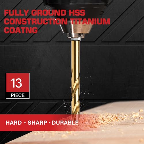 13PC 1/4" Titanium Coated Twist Hex Shank Drill Bit Set - size: 1/4-13pcs