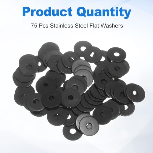 uxcell 75Pcs M5 304 Stainless Steel Flat Washers, ID 5mm, OD 20mm, Thickness 1mm Round Metal Washers for Screws Bolts, Outdoor Construction, Black - size: M5*20*1mm