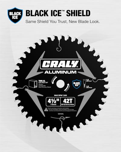 CRALY 4-1/2 Inch 42 Teeth Aluminum and Non-Ferrous Metal Cutting Circular Saw Blade, 3/8 mm Arbor, Carbide Tipped, Thin Kerf, Black Ice™, for Thin Aluminum, Plastic, Composite(C0442AL) - size: 4-1/2", 3/8" arbor, 42T