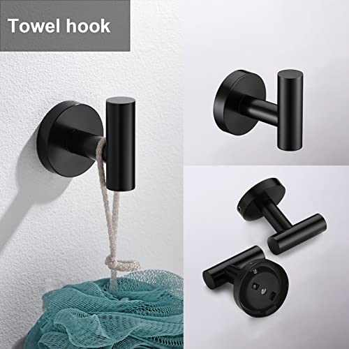 5 Pieces Matte Black Bathroom Hardware Accessories Set Hand Towel Ring 16 inch Towel Bar Toilet Paper Holder Towel Hooks 2 Pieces Round SUS 304 Stainless Steel Heavy Duty Wall Mounted Bathroom Holder - color: Matte Black, size: 5 piece 16"