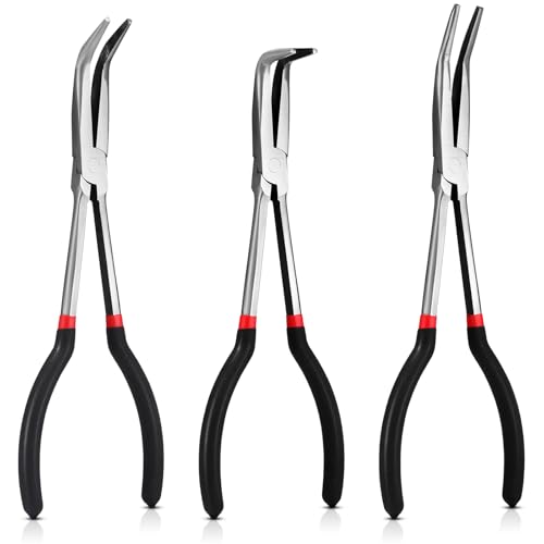 3 Pcs 11 Inch Needle Nose Pliers Set 25° 45° 90° Bent Nose Pliers for Commodity Production, Hardware Bending and Electronic Assembly