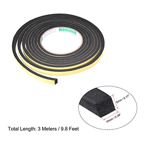 uxcell Sealing Foam Tape 10mm Wide 5mm Thick 3 M/9.8ft Long, Self Adhesive Weather Strip for Window Door Insulation, Pack of 2 - size: 10mmx5mmx3m
