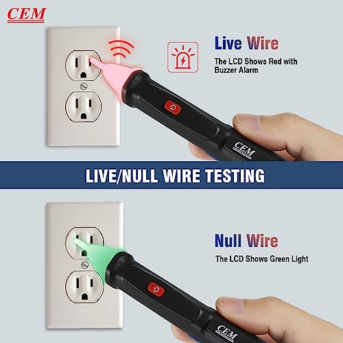 Voltage Tester,CEM AC-6 Non-Contact Voltage Detector,Electrical Tester,AC,LCD Display in Percentage,Buzzer Alarm,Live Wire Tester,Wire Breakpoint Finder - Black-Built-in/External Battery (Random)