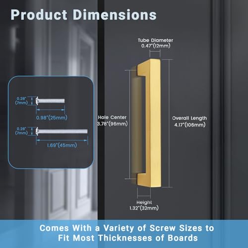 KNOBWELL 6Pack 3-3/4 Inch Brushed Gold Cabinet Pulls Stainless Steel Kitchen Cabinet Handles Square Drawer Pulls Modern Cabinet Hardware Handles，96mm Hole Centers - color: Brushed Gold, size: Hole Center:3-3/4 inch(96mm)