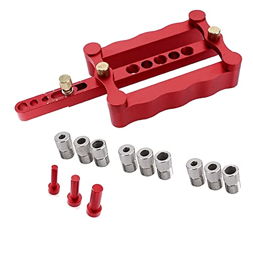 Self Centering Dowel Jig with 1/4" 5/16" 3/8" Positioner Locator - color: Red