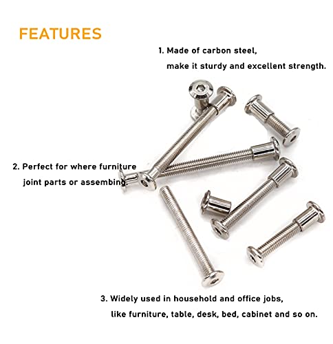 10-Pack M6x45mm Rivet Countersunk Hex Socket Cap Bolts and Hex Head Barrel Nuts for Furniture Cribs Chairs, Nickel Plated - size: M6 x 45mm 10-Pack